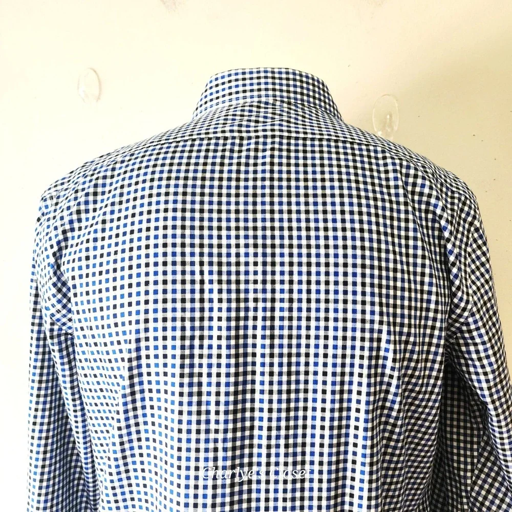 Banana Republic Button‎ Up Blue/Black Gingham Mens M Non-Iron Slim Fit Shirt
